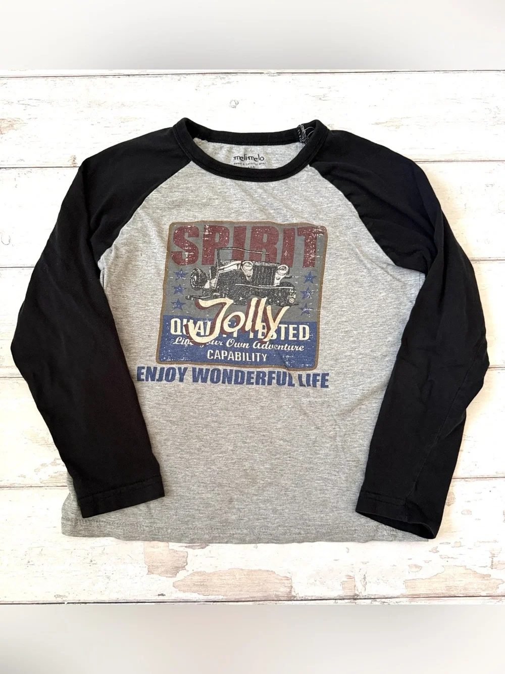 Boys Size 10 Raglan Vintage Car Shirt Long Sleeves Gray Black Kids Top